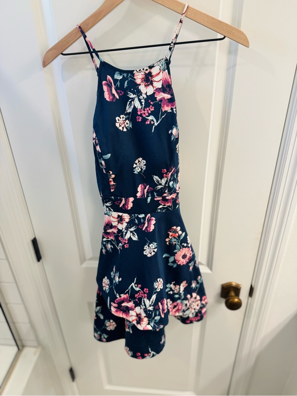 Speechless Navy Floral Dress with Pink Floral Design